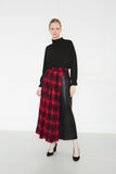 2101017- Wrap Plaid Maxi Leather Skirt