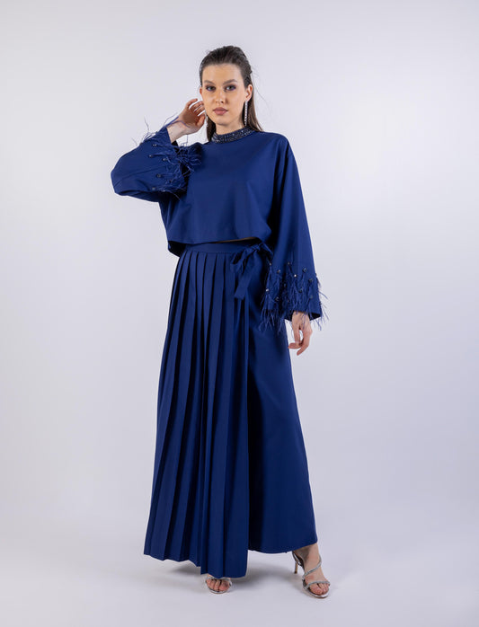 Pleated Solid Maxi Skirt\ ةرونت يسكام ةنيزم تايطب هداس