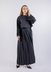 Pleated Solid Maxi Skirt\ ةرونت يسكام ةنيزم تايطب هداس