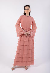 Ruffle & Feather Detail Solid Maxi Dress\ف يسكام ةداس ليصافتب ةشكشك ش