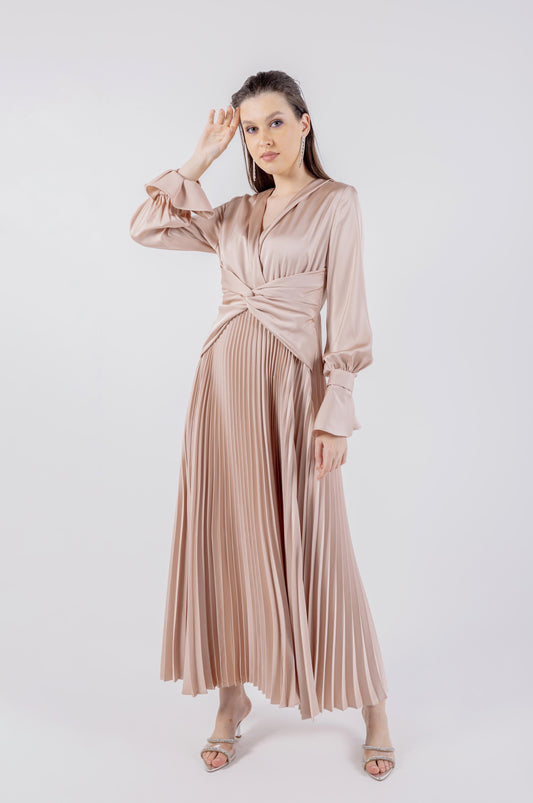 Wrap Around Top & Pleated Skirt Dress\ ناتسف رصخب لخادتم ةرونتو ةيوطم