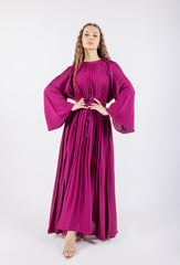 Pleated Rose Waist Belt Solid Dress\ ناتسف هداس مازحب يدرو يوطم ىلع رصخلا