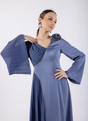 Half Pleated & Solid Asymmetrical Dress\ ناتسف ريغ لثامتم فصنب ةشكشك هداس