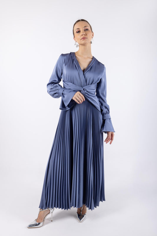 Wrap Around Top & Pleated Skirt Dress\ ناتسف رصخب لخادتم ةرونتو ةيوطم