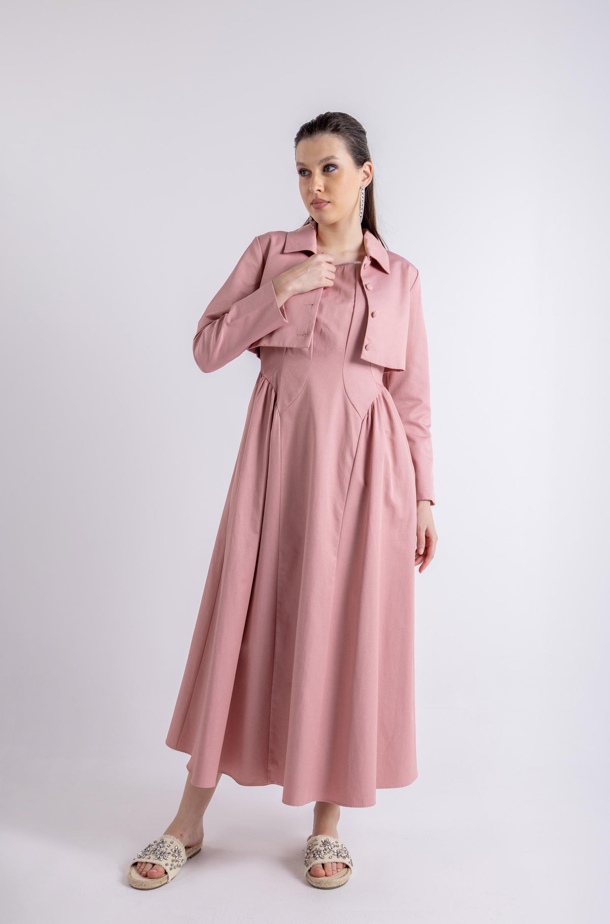 Cropped Blazer Solid Maxi Dress