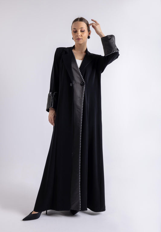 2465011-Suede Solid Overlap Maxi Abaya