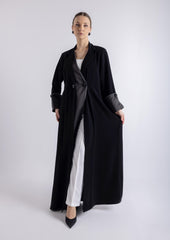 2465011-Suede Solid Overlap Maxi Abaya