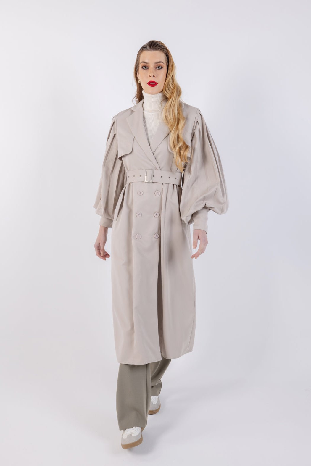 Double Breast Solid Maxi Trench Coat