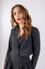 Cropped Striped Sequenced Sleeves Blazer