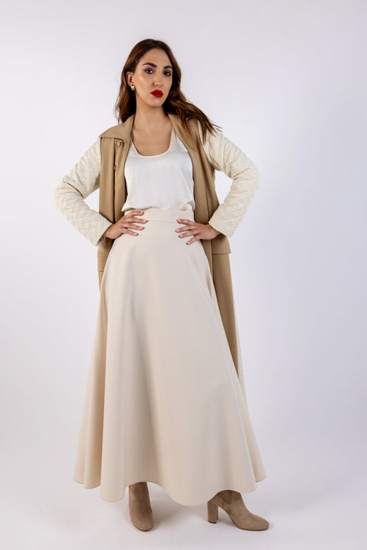 Two-Tone Quilted Sleeve Long Coat