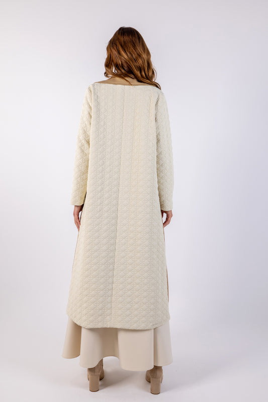 Two-Tone Quilted Sleeve Long Coat