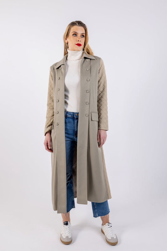 Two-Tone Quilted Sleeve Long Coat