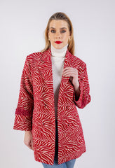 Bold Red Zebra Print Blazer with Beaded Sleeves