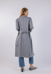 Notched Neckline Midi Solid Coat