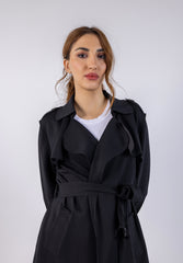 Notched Neckline Midi Solid Coat