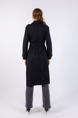 Notched Neckline Midi Solid Coat