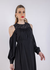 Cold Shoulder Solid Midi Dress\ف يديم ةداس فاتكأب ة