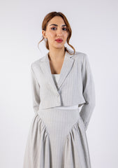 Cropped Striped Sequenced Sleeves Blazer