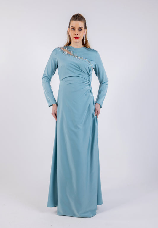 Embellished Asymmetric Solid Maxi Dress