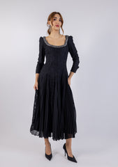 Velvet Embellished Neckline Maxi Dress