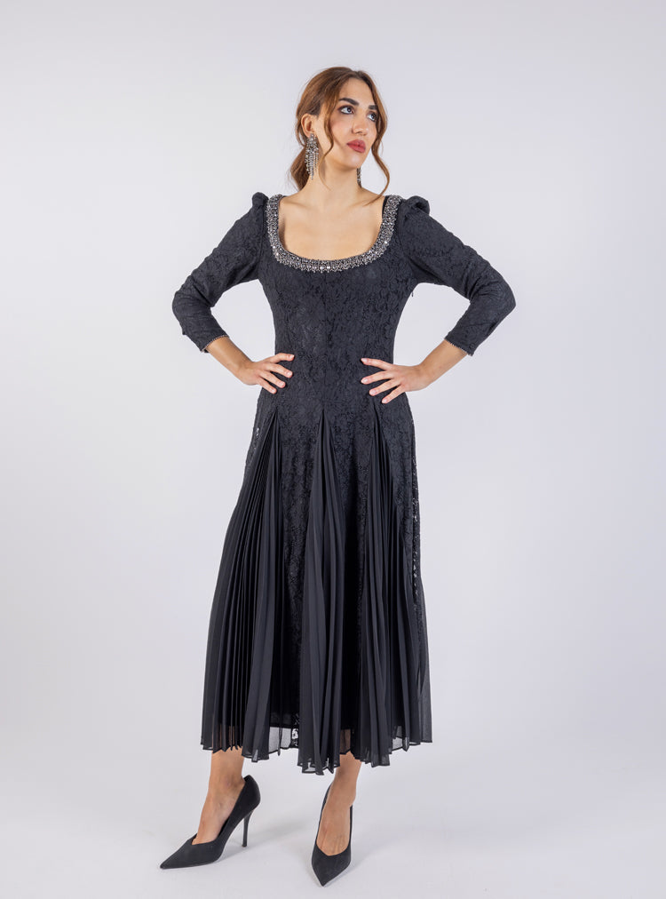 Velvet Embellished Neckline Maxi Dress