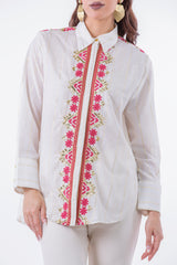 Embroidered Button-Down Shirt with Gold Accents