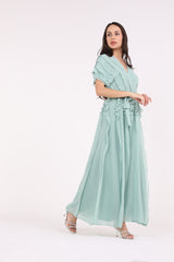 2406193-Solid Ruffled & Pleated Maxi Dress