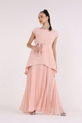 2406130-Mermaid Cut Solid Top With Pleated Loose Maxi Dress