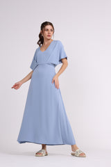 2406181-Open Short Sleeves Solid Maxi Dress