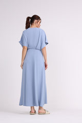 2406181-Open Short Sleeves Solid Maxi Dress