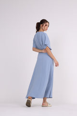 2406181-Open Short Sleeves Solid Maxi Dress