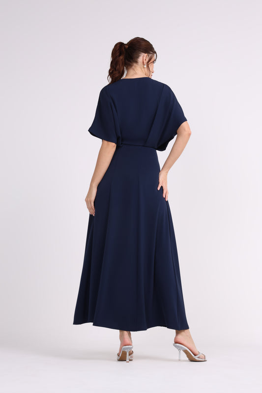 2406181-Open Short Sleeves Solid Maxi Dress