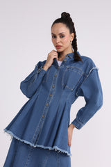 Tight Waist Line Denim Shirt