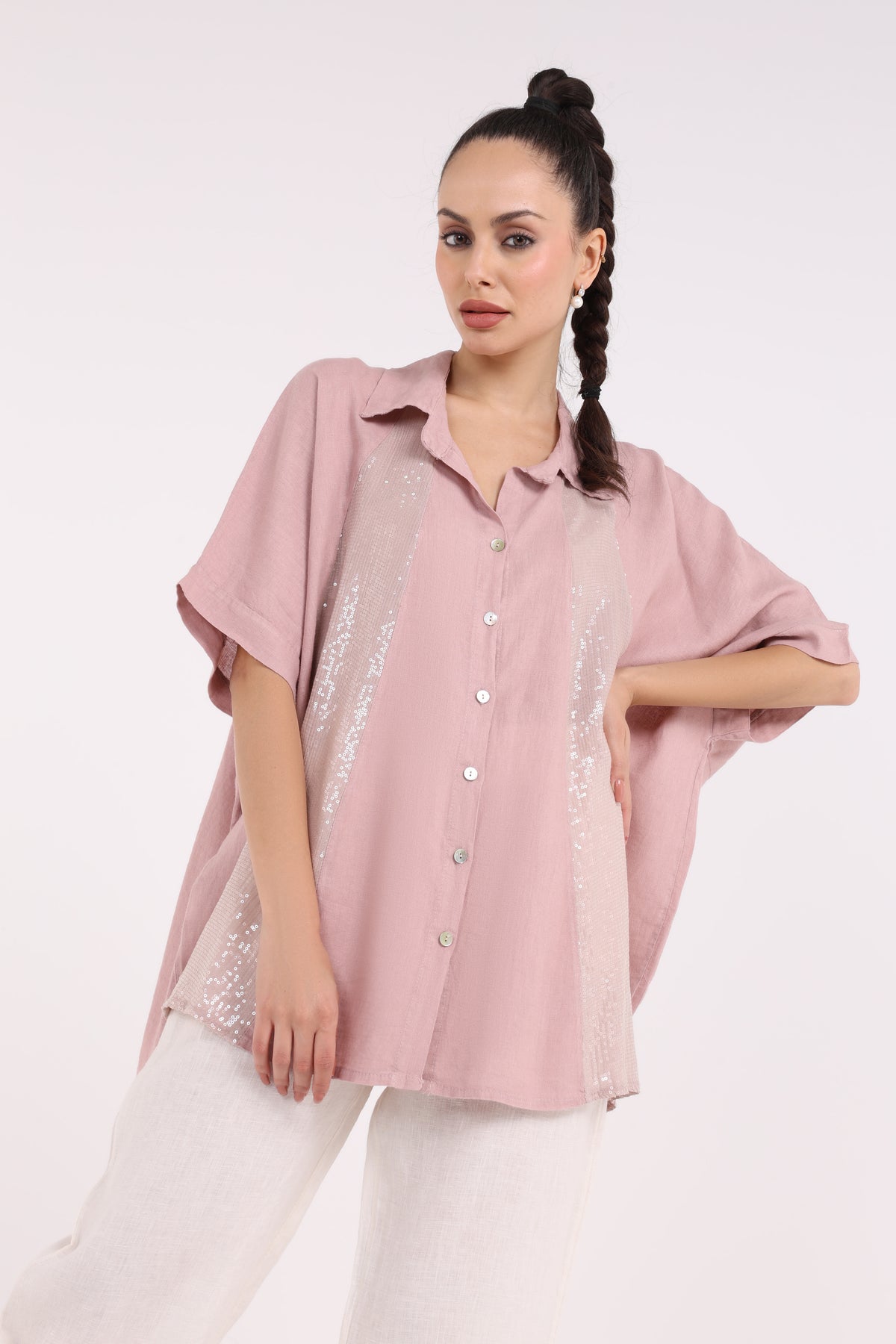 Shine Embellishment Buttoned Solid Shirt