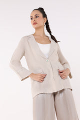 Wide V-Neck Pocket Solid Blazer