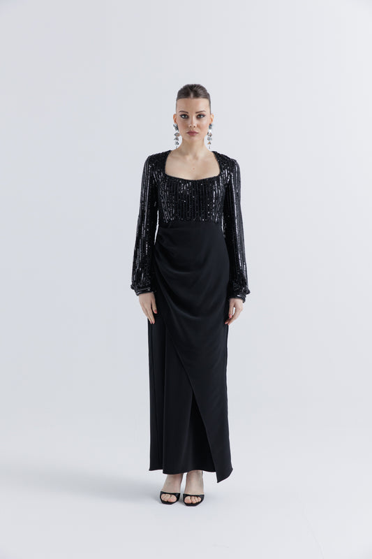 Elegant Sequin Embellished Maxi Dress with Side Slit