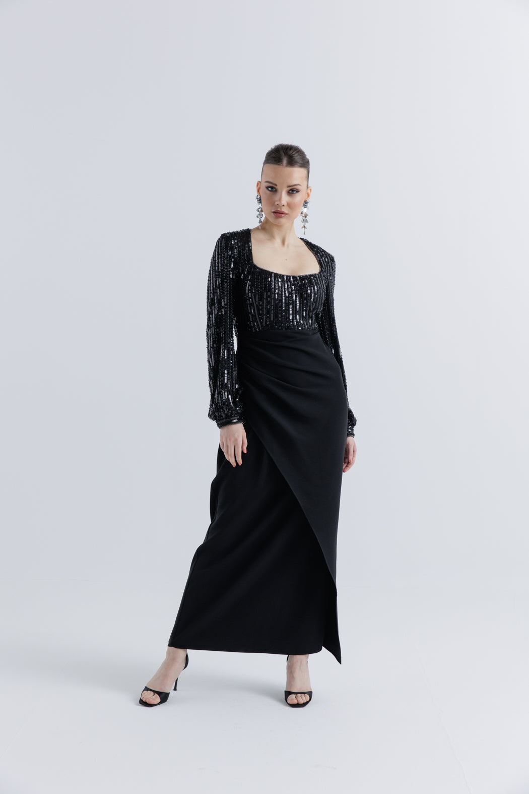 Elegant Sequin Embellished Maxi Dress with Side Slit