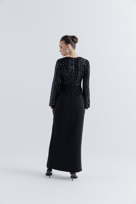 Elegant Sequin Embellished Maxi Dress with Side Slit