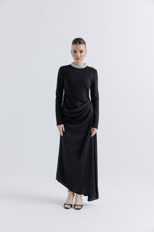 Luxe Draped High-Neck Gown