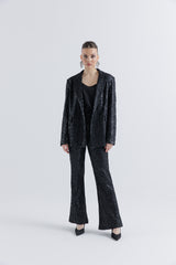 Elegant Black Sequin Flared Pants