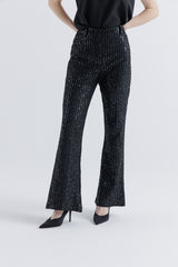 Elegant Black Sequin Flared Pants