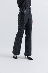 Elegant Black Sequin Flared Pants