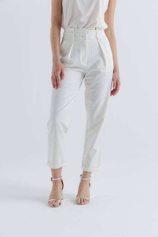 High-Waisted Pinstripe Tapered Pants