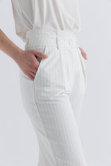 High-Waisted Pinstripe Tapered Pants