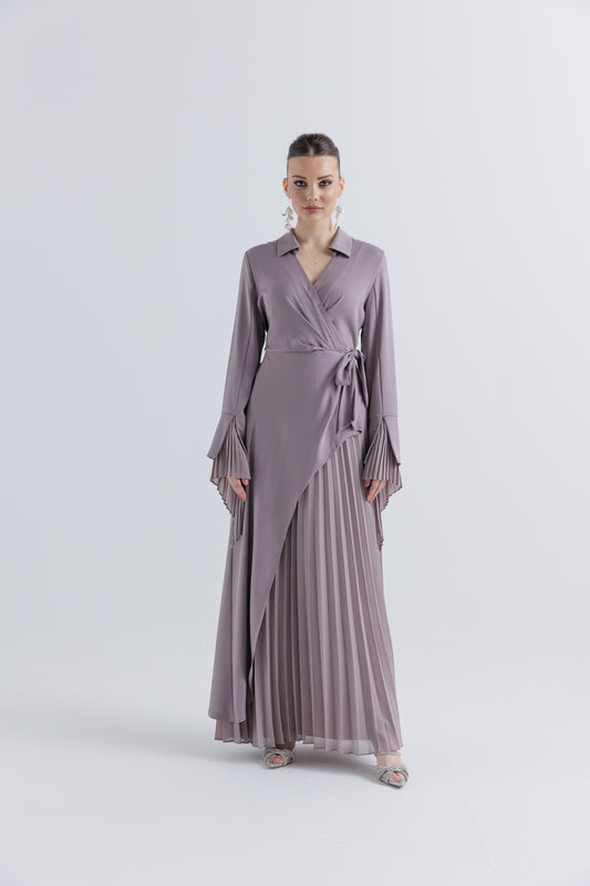 Ethereal Elegance Pleated Wrap Dress