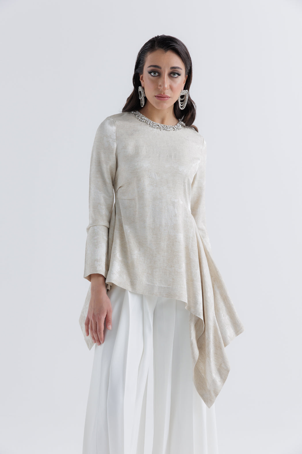 Sophisticated Asymmetrical Embellished Top