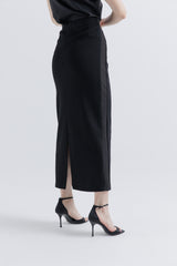 Elegant Stretch Midi Skirt with Satin Side Panels