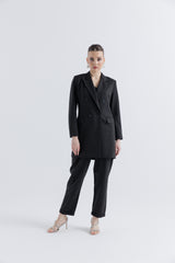 Tailored Pinstripe Double-Breasted Blazer