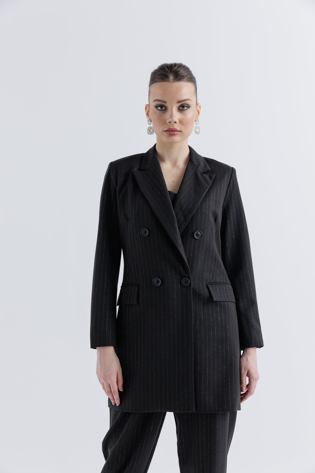 Tailored Pinstripe Double-Breasted Blazer