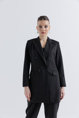 Tailored Pinstripe Double-Breasted Blazer